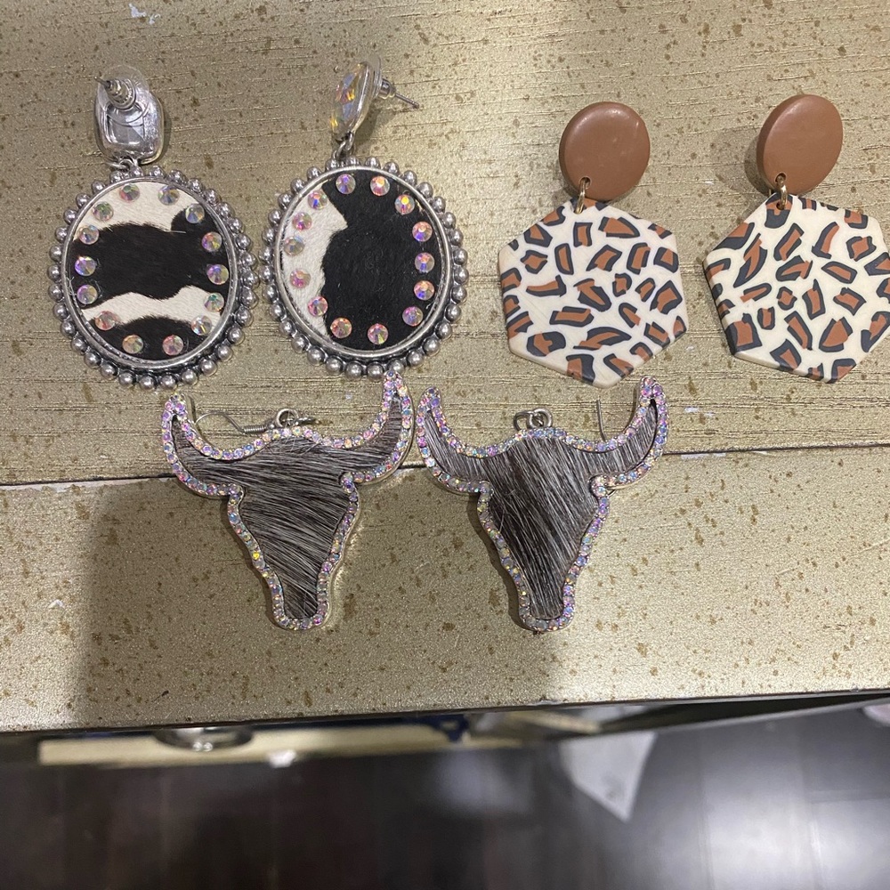 🎉Bundle 3 sets for Price of One Earrings; Cowhide, Longhorn, and Cheetah OneSz